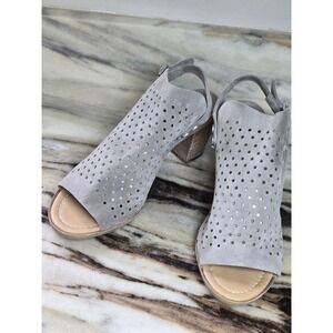 Sophia Milano Grey Perforated Suede Slingback Block Heel Sandals 9 Made in Italy